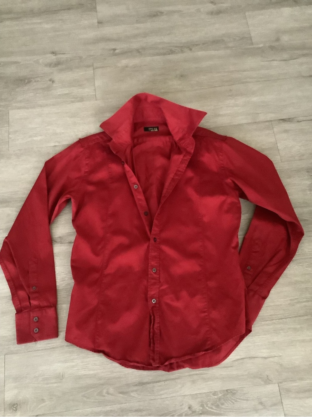 Zara Men's Red Long-Sleeve Dress Shirt